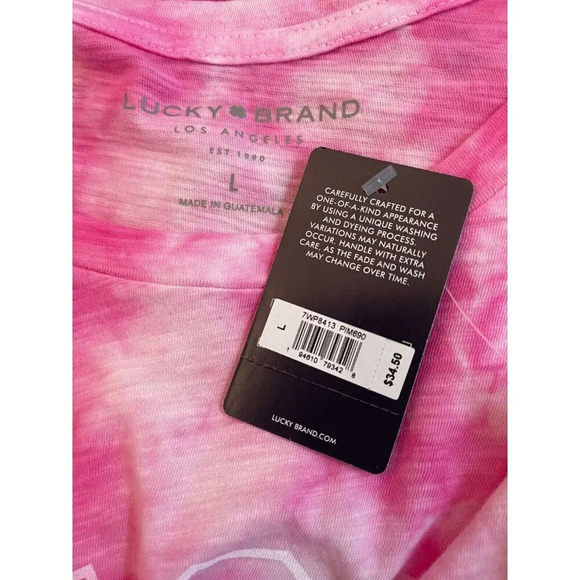 Lucky Brand L Pink Tie-Dye Logo Name Graphic Cotton Short Sleeve Crop Tee - Picture 6 of 6
